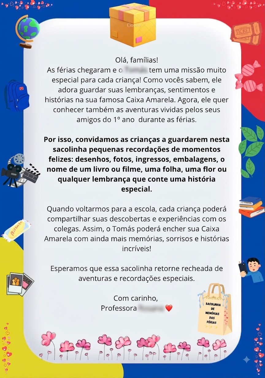 Comunicado escolar de férias